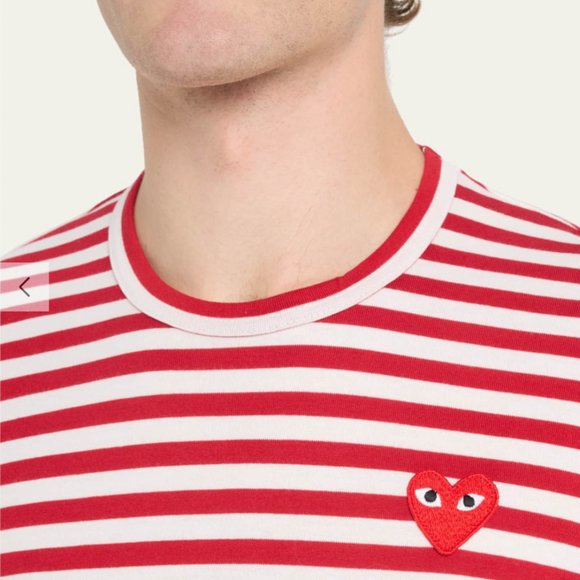COMME DES GARCONS - Men's Striped T-Shirt with Small Heart - Picture 2 of 8